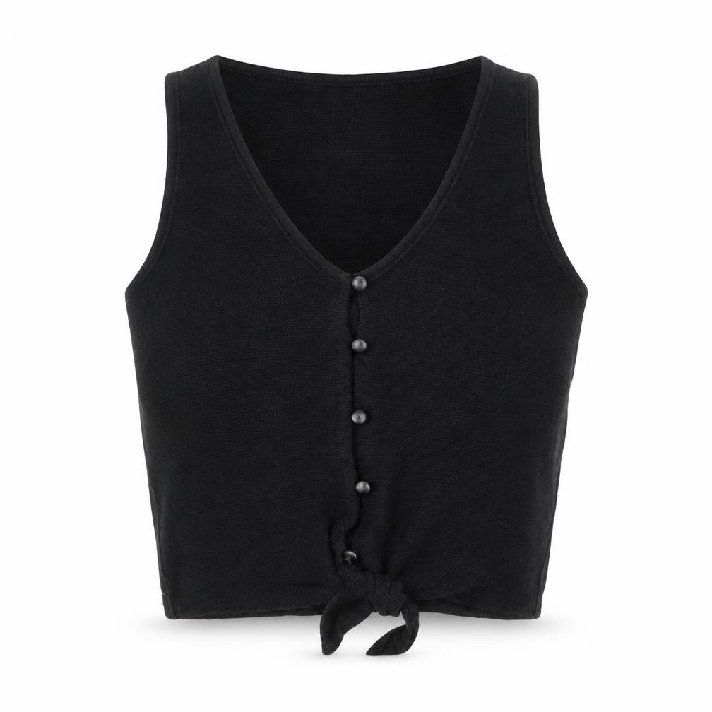 Texture & Thread Womens Black Cotton Cropped Tank Size 2XS V-Neck