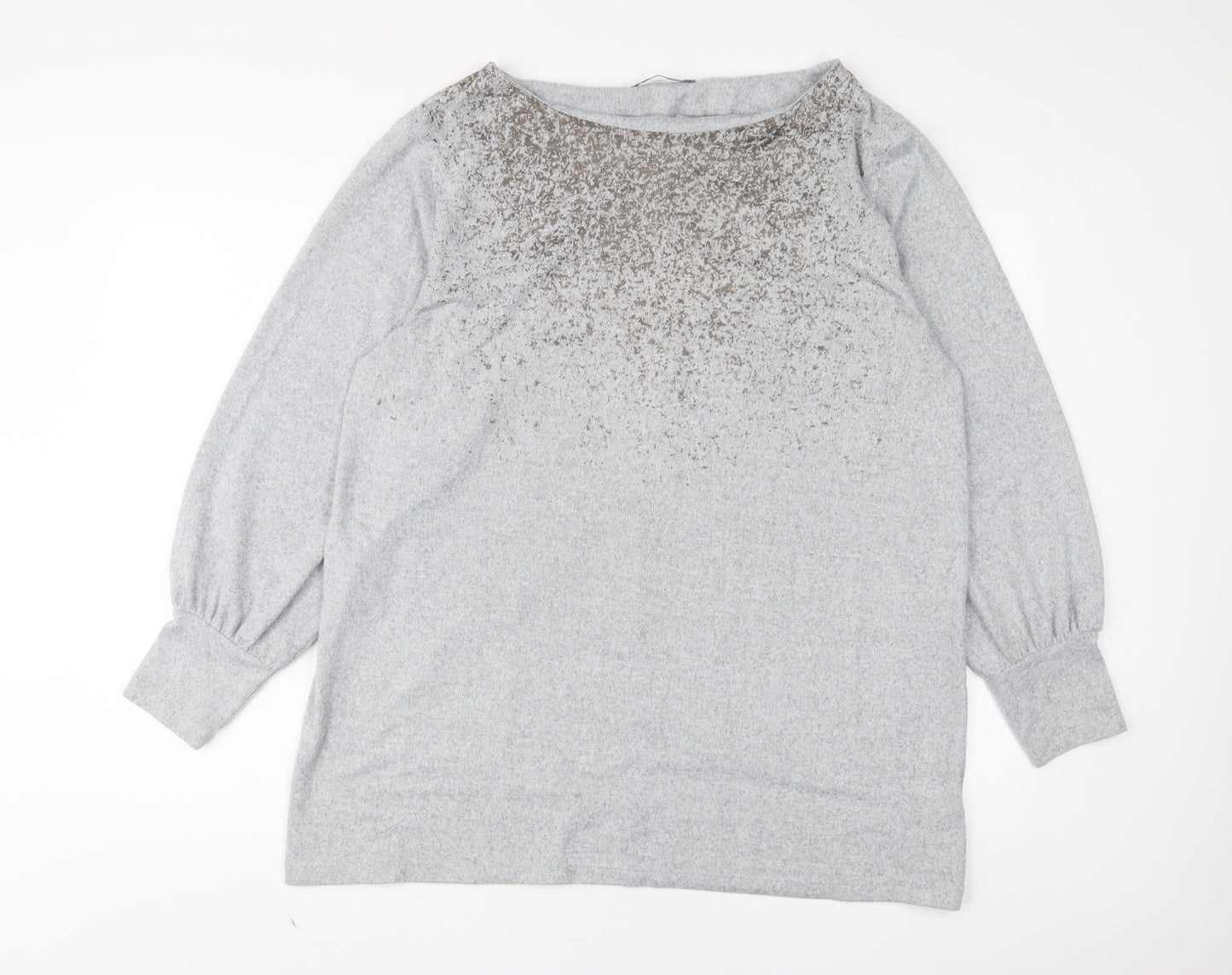 Marks and Spencer Womens Grey Boat Neck Geometric Polyester Pullover Jumper Size 18