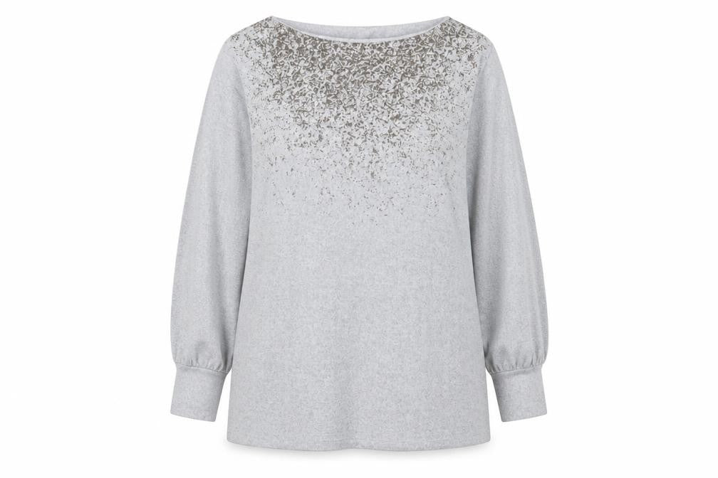 Marks & Spencer Womens Grey Boat Neck Geometric Polyester Pullover Jumper Size 18