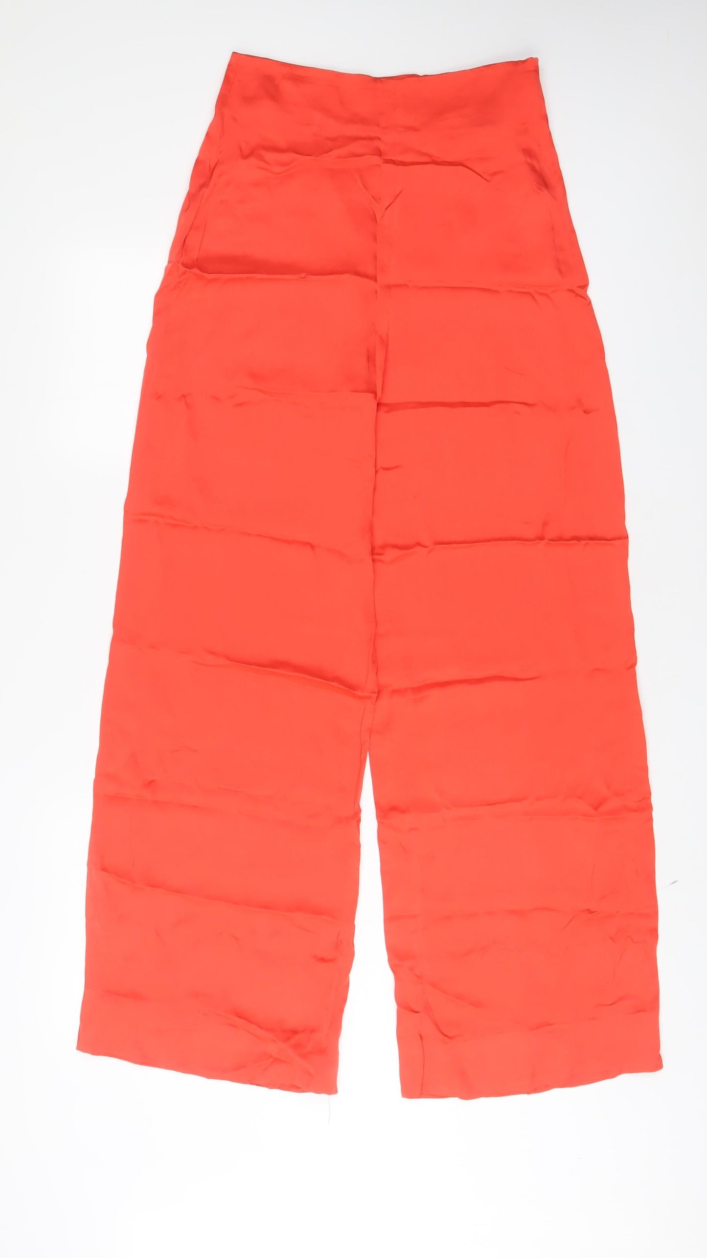 Zara Womens Orange Viscose Trousers Size XS L32 in Regular Zip
