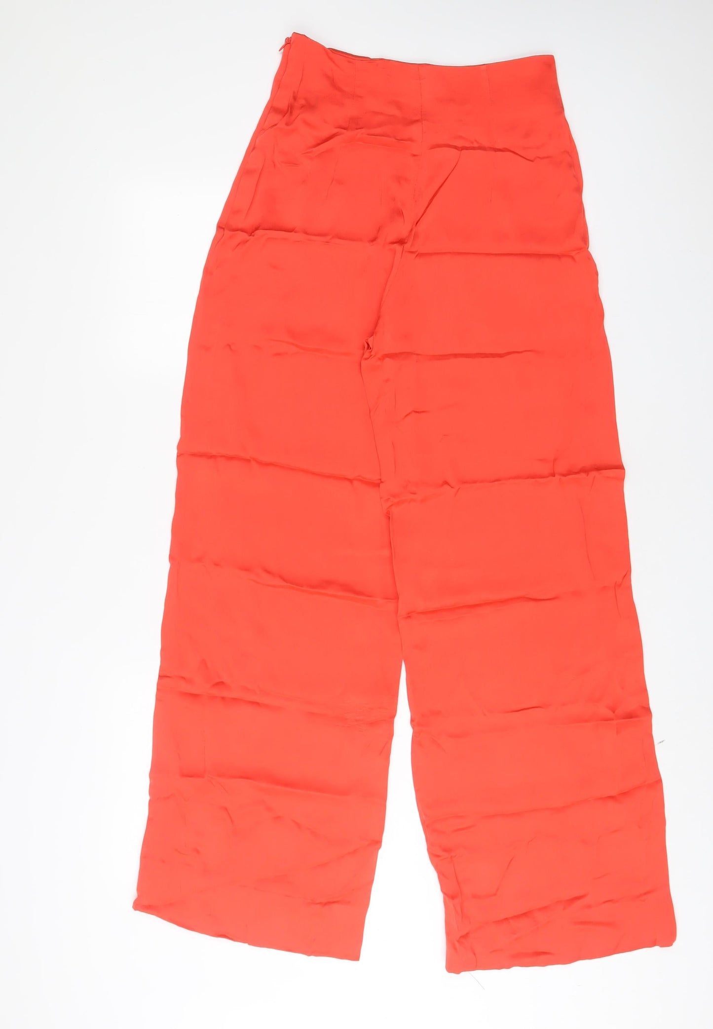 Zara Womens Orange Viscose Trousers Size XS L32 in Regular Zip