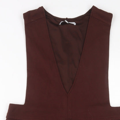 Next Womens Brown Polyester A-Line Size 12 V-Neck Pullover