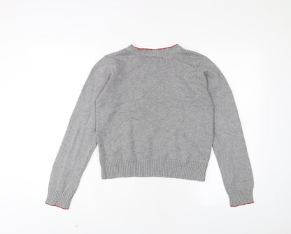 Gap Girls Grey Crew Neck Cotton Pullover Jumper Size 13 Years Pullover - Happy
