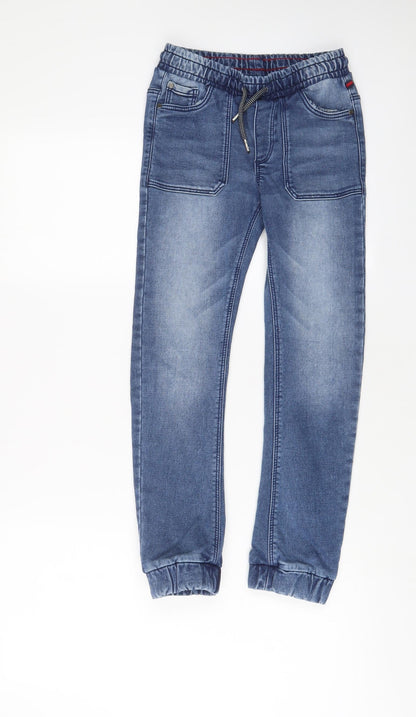 Additional front view of TAPE A L'OEIL boys’ blue cotton tapered jeans, size 9, months, 22-inch leg regular drawstring