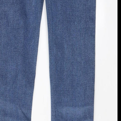 Brand and care label for TAPE A L'OEIL boys’ blue cotton tapered jeans, size 9, months, 22-inch leg regular drawstring