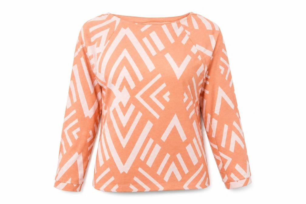 Street One Womens Orange Geometric Polyester Pullover Sweatshirt Size 16 Pullover