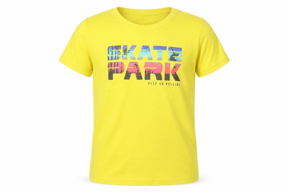 Dunnes Stores Boys Yellow Cotton Basic T-Shirt Size 9 Years Crew Neck Pullover - Skate park