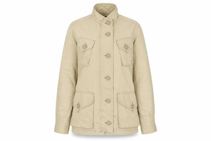 Front view of French Connection women’s beige jacket, size UK 8, zip
