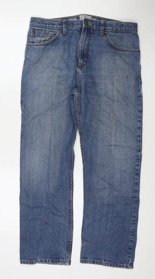 Marks and Spencer Womens Blue Cotton Straight Jeans Size 34 in L29 in Regular Zip