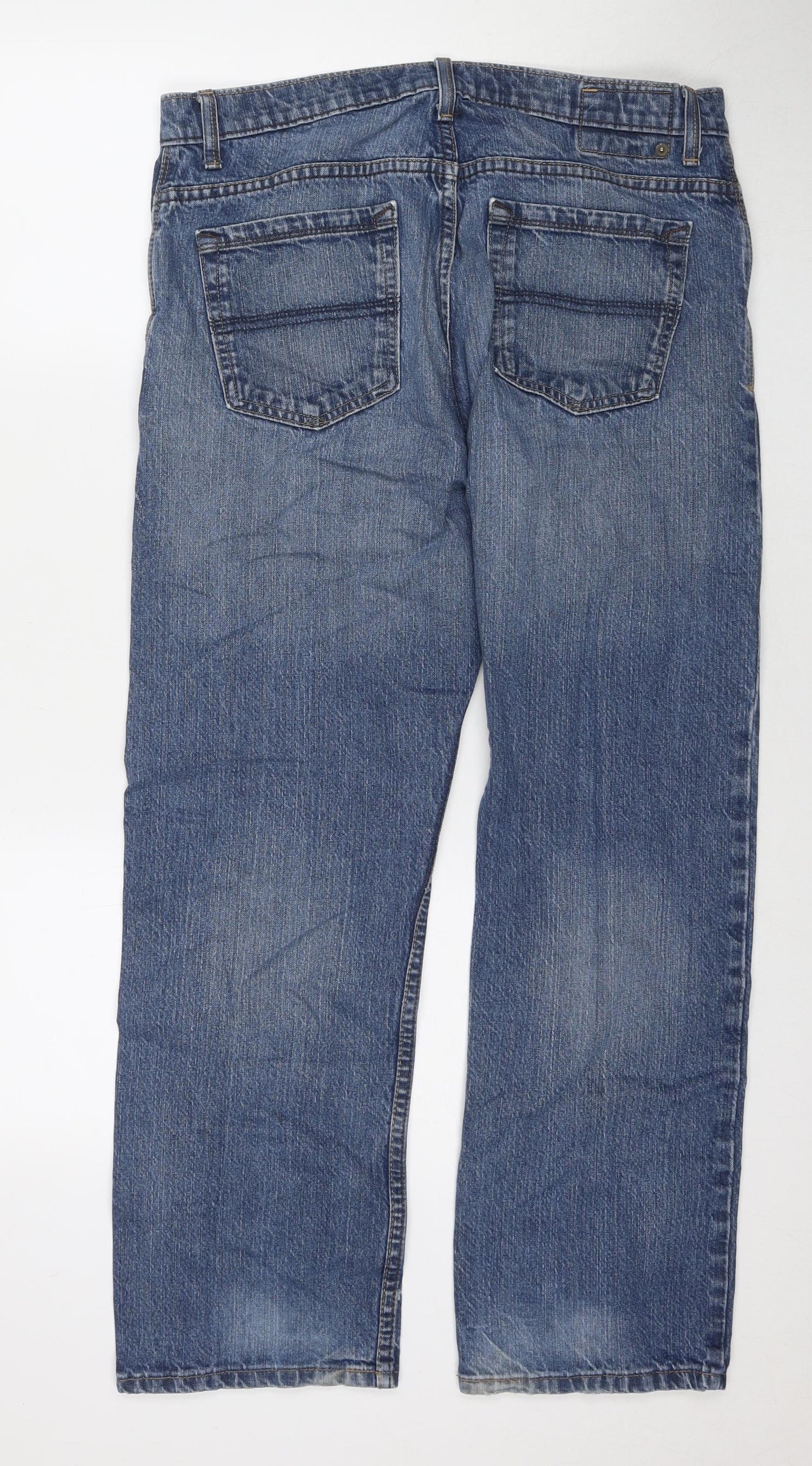Marks and Spencer Womens Blue Cotton Straight Jeans Size 34 in L29 in Regular Zip