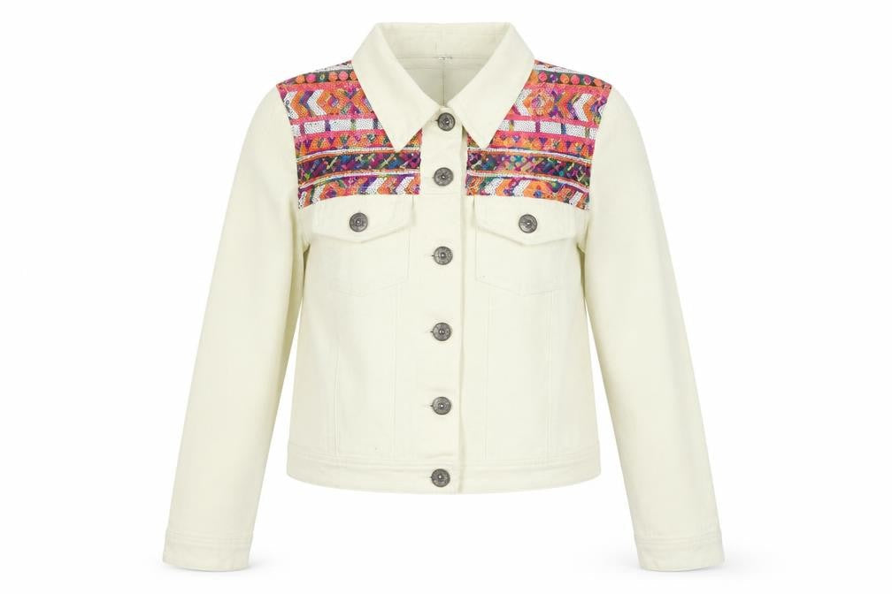 Boohoo Womens Yellow Geometric Jacket Size 8 Button - Sequin Detail