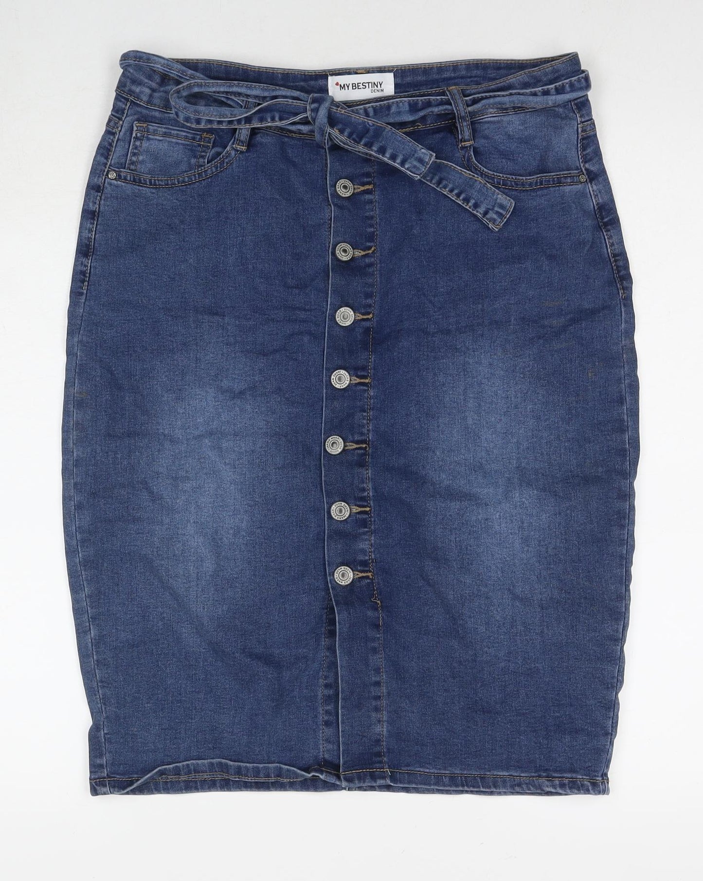 My Bestiny Womens Blue Cotton Straight & Pencil Skirt Size XL Button