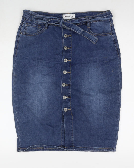 My Bestiny Womens Blue Cotton Straight & Pencil Skirt Size XL Button