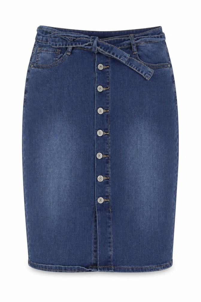 My Bestiny Womens Blue Cotton Straight & Pencil Skirt Size XL Button