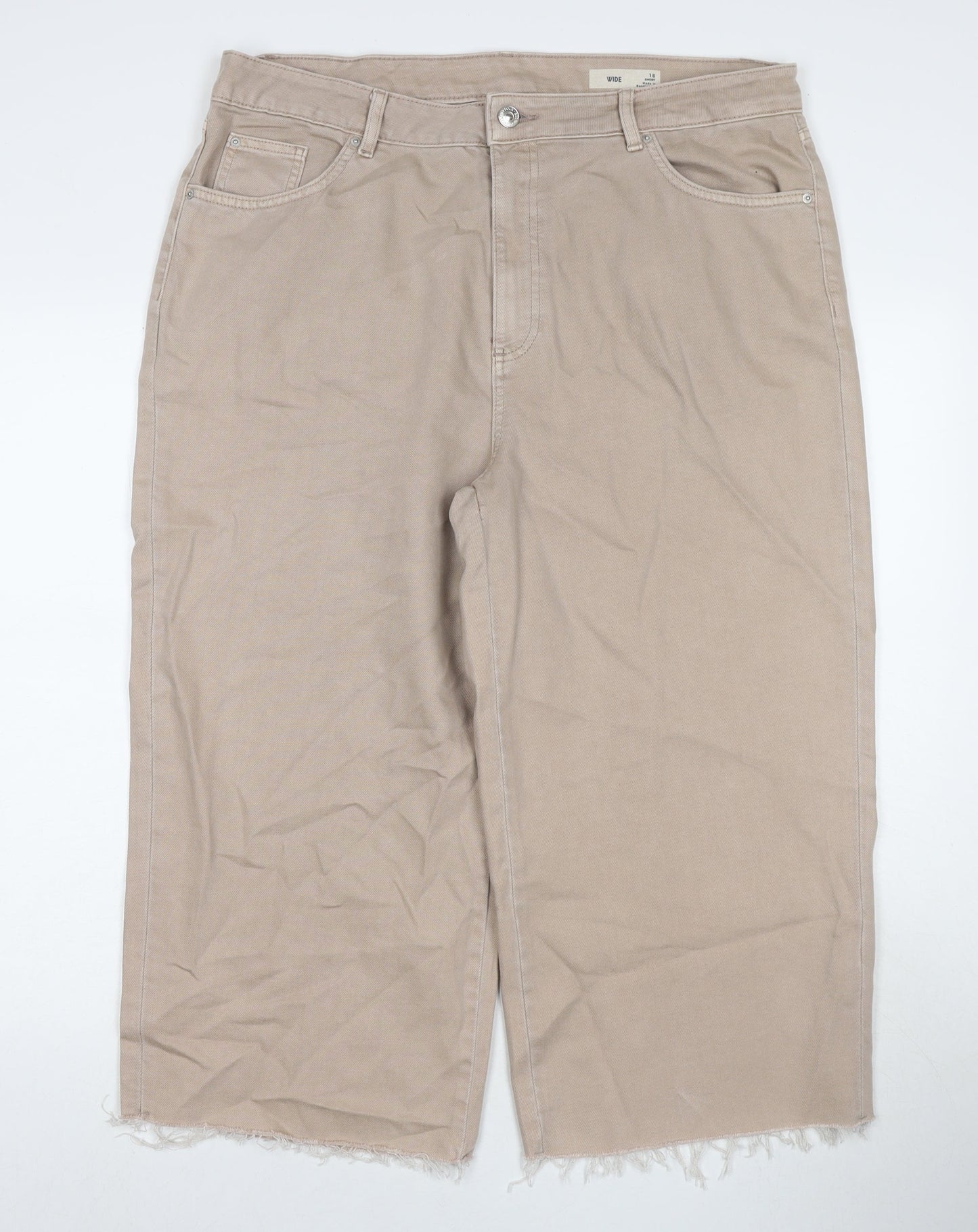 Marks and Spencer Womens Beige Cotton Wide-Leg Jeans Size 18 L21 in Regular Zip - Short