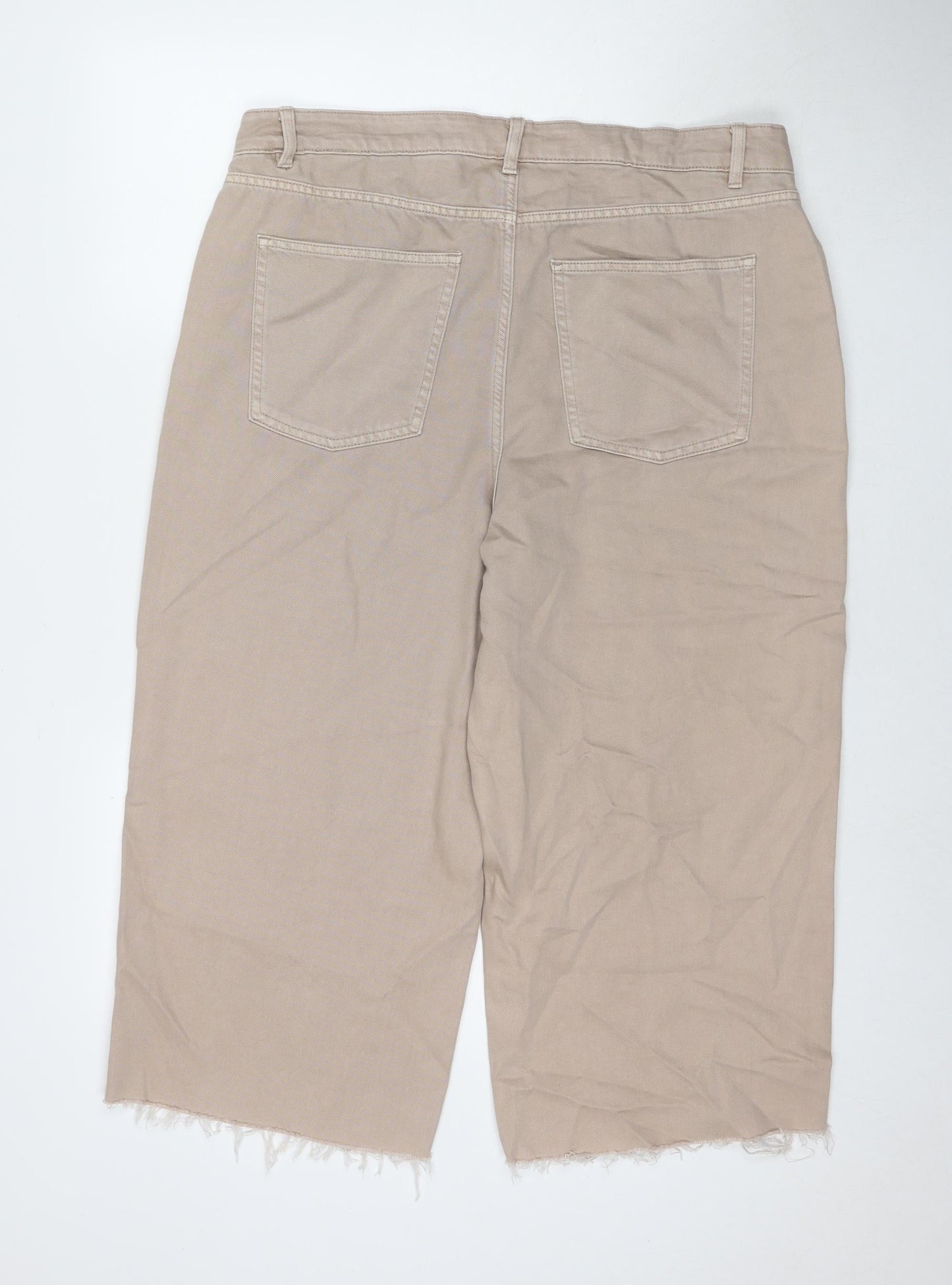 Marks and Spencer Womens Beige Cotton Wide-Leg Jeans Size 18 L21 in Regular Zip - Short