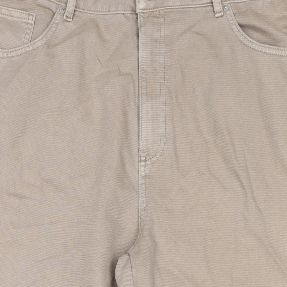 Marks and Spencer Womens Beige Cotton Wide-Leg Jeans Size 18 L21 in Regular Zip - Short
