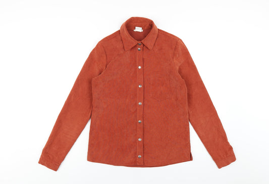 Cooperative Womens Orange Polyester Basic Button-Up Size XS Collared