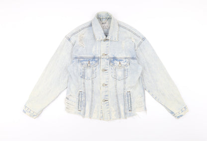 Additional front view of Denim & Co. women’s blue jacket, size UK 6, button