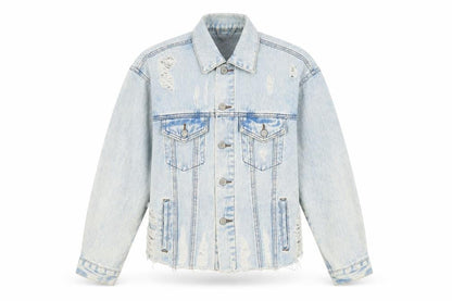 Front view of Denim & Co. women’s blue jacket, size UK 6, button
