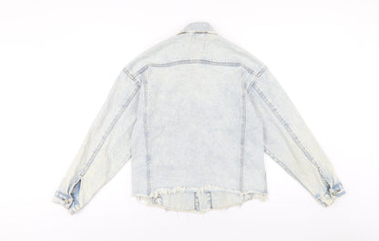 Back view of Denim & Co. women’s blue jacket, size UK 6, button