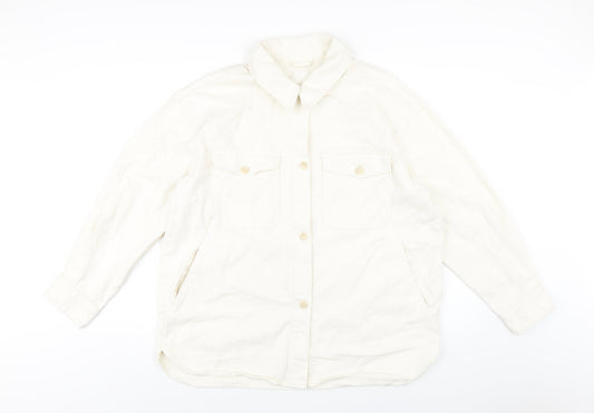 H&M Mens Ivory Cotton Button-Up Size M Collared Button
