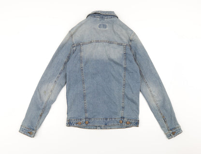Back view of ASOS men’s blue jacket, size XS, button