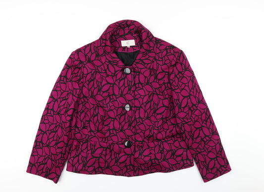CC Womens Pink Geometric Pea Coat Coat Size 18 Button