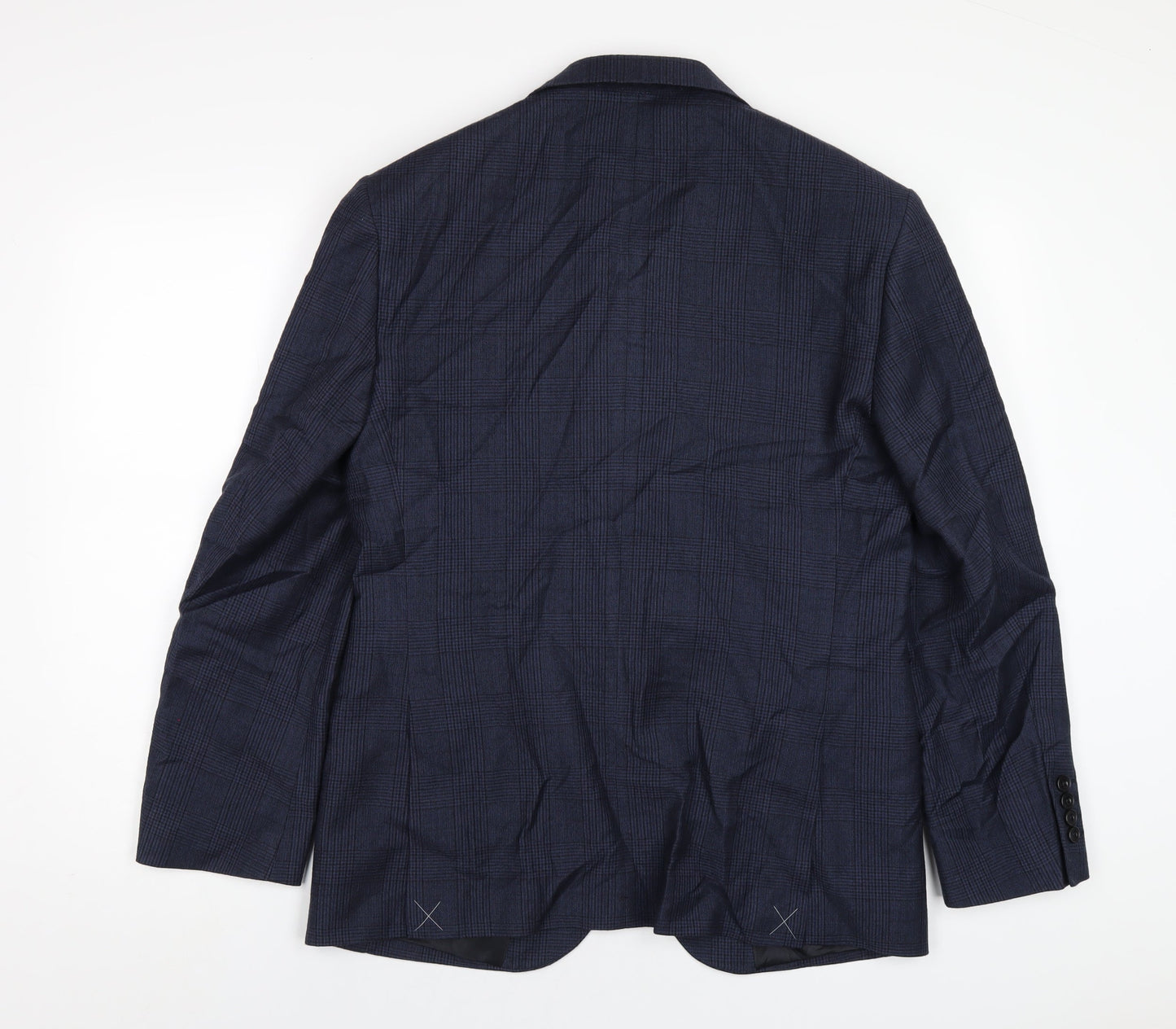 Marks and Spencer Mens Blue Plaid Wool Jacket Blazer Size 38 Regular