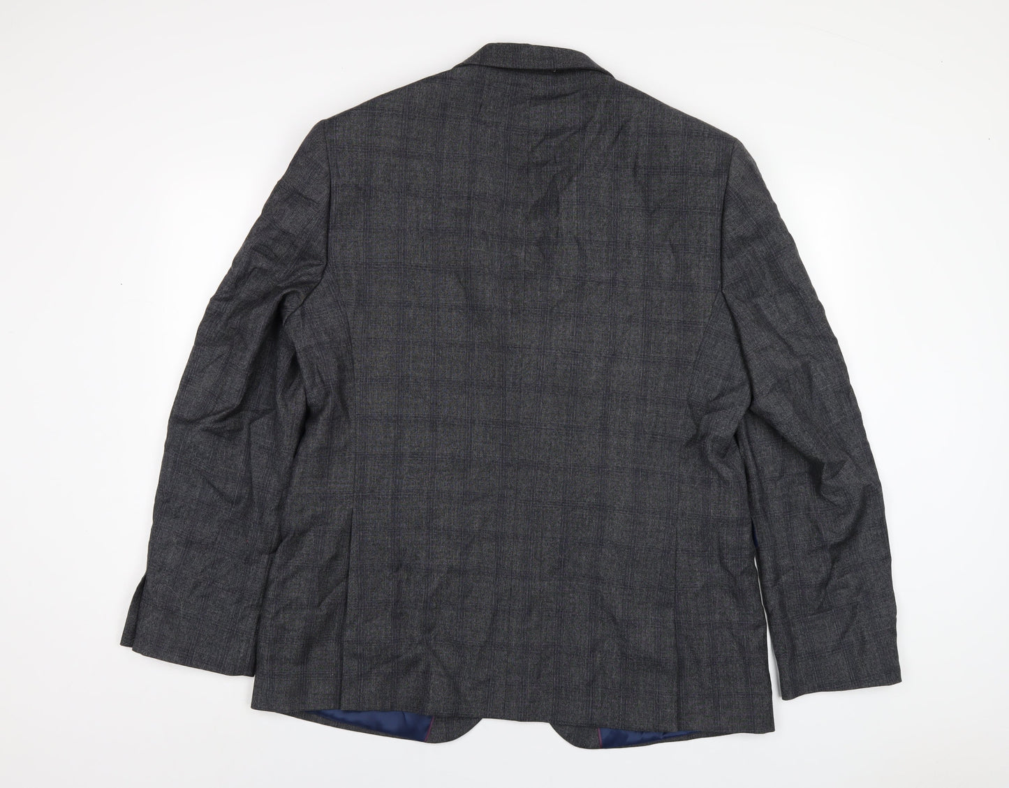 Chester Mens Grey Plaid Wool Jacket Blazer Size 46 Regular