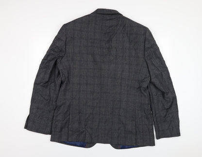Chester Mens Grey Plaid Wool Jacket Blazer Size 46 Regular