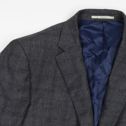 Chester Mens Grey Plaid Wool Jacket Blazer Size 46 Regular