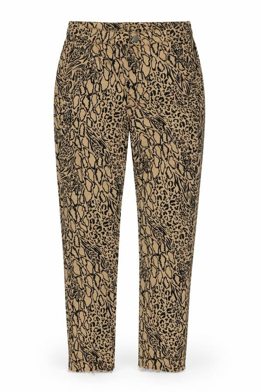 Divided Womens Beige Cotton Blend Tapered Jeans Size 8 L26 in Regular Zip - Leopard pattern. - raw hem.