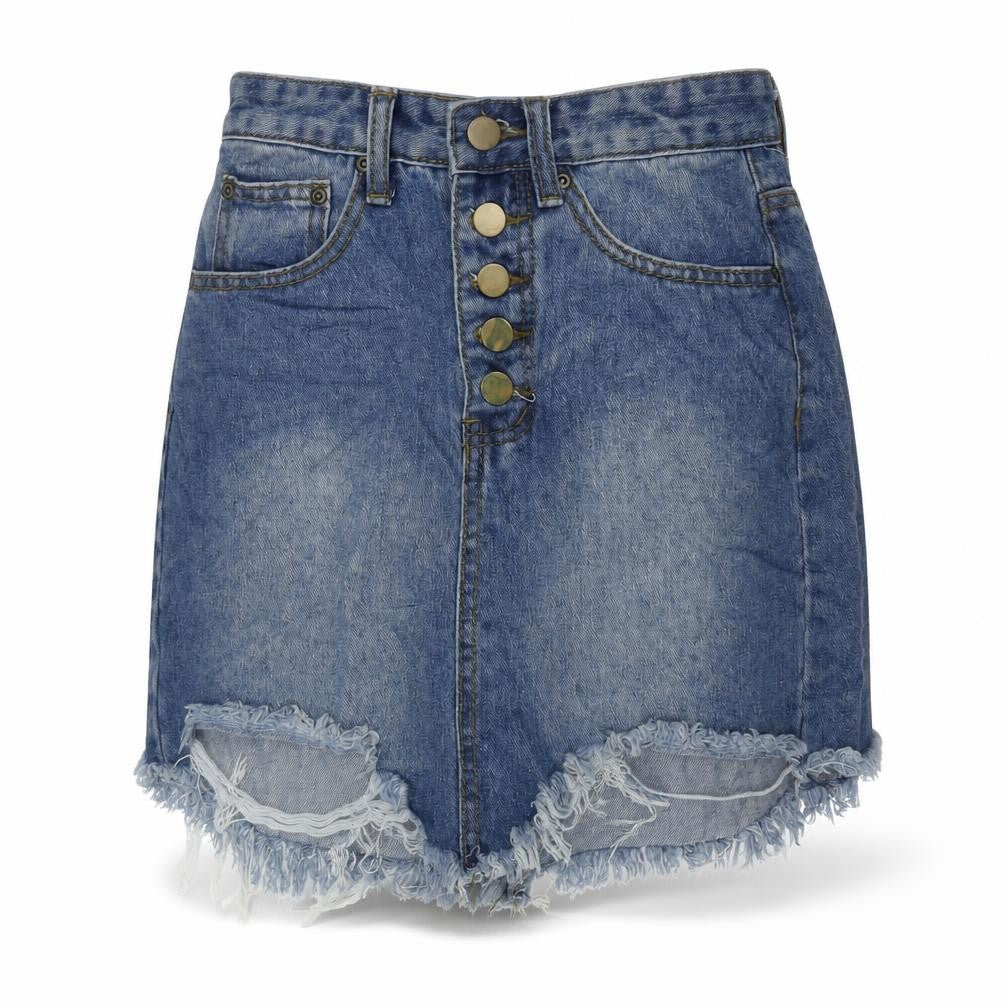 PRETTYLITTLETHING Womens Blue Cotton A-Line Skirt Size 4 Button