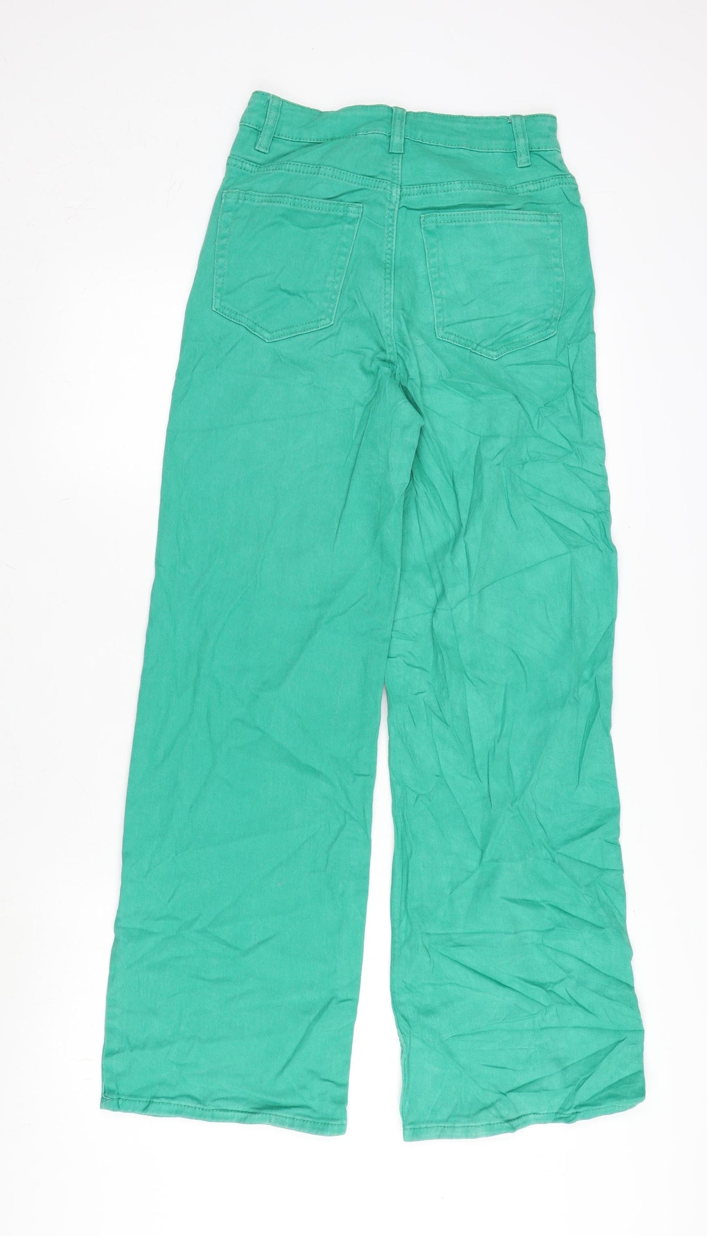 Divided Womens Green Cotton Blend Wide-Leg Jeans Size 8 L28 in Regular Zip