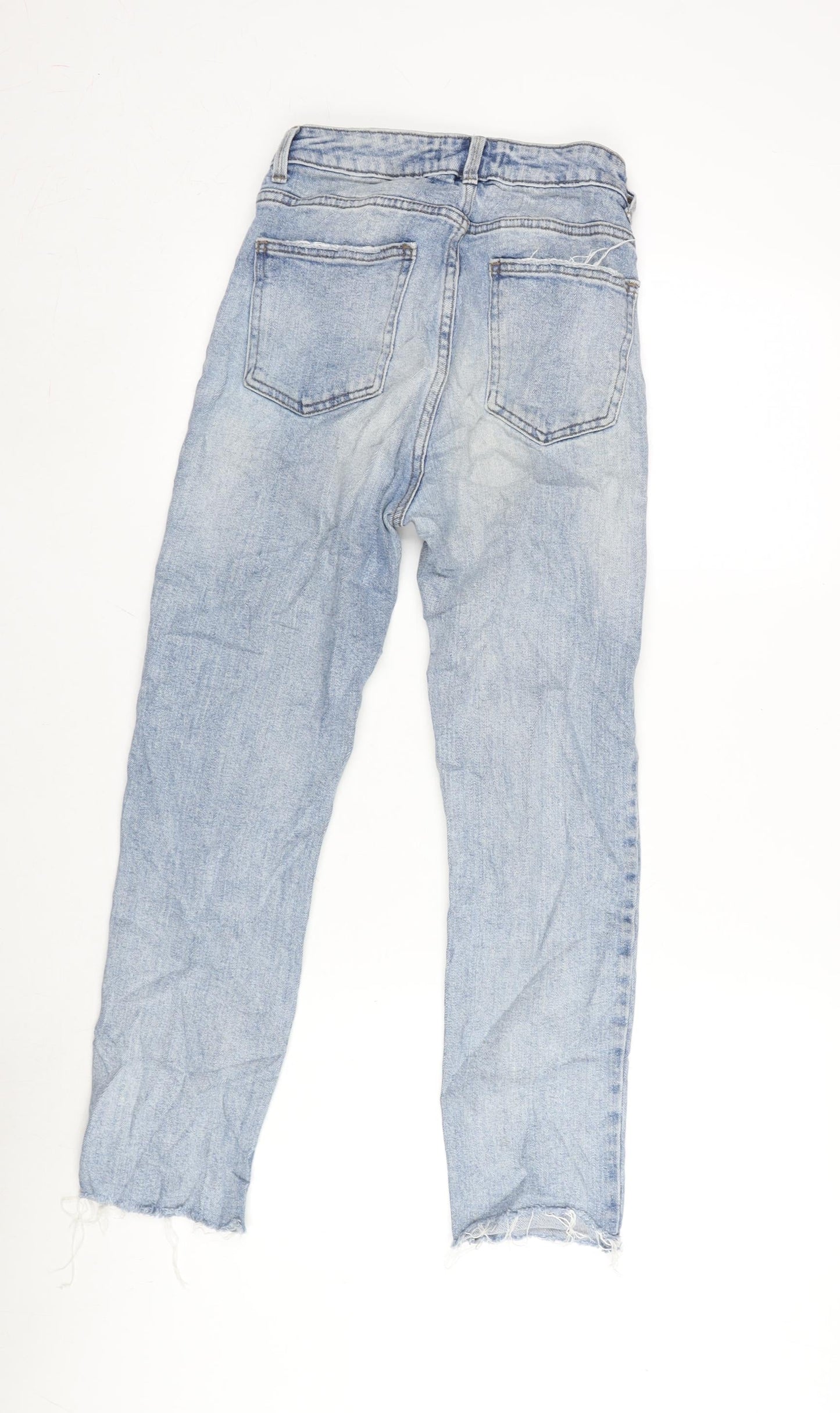 Denim & Co. Womens Blue Cotton Blend Straight Jeans Size 6 L25 in Regular Zip