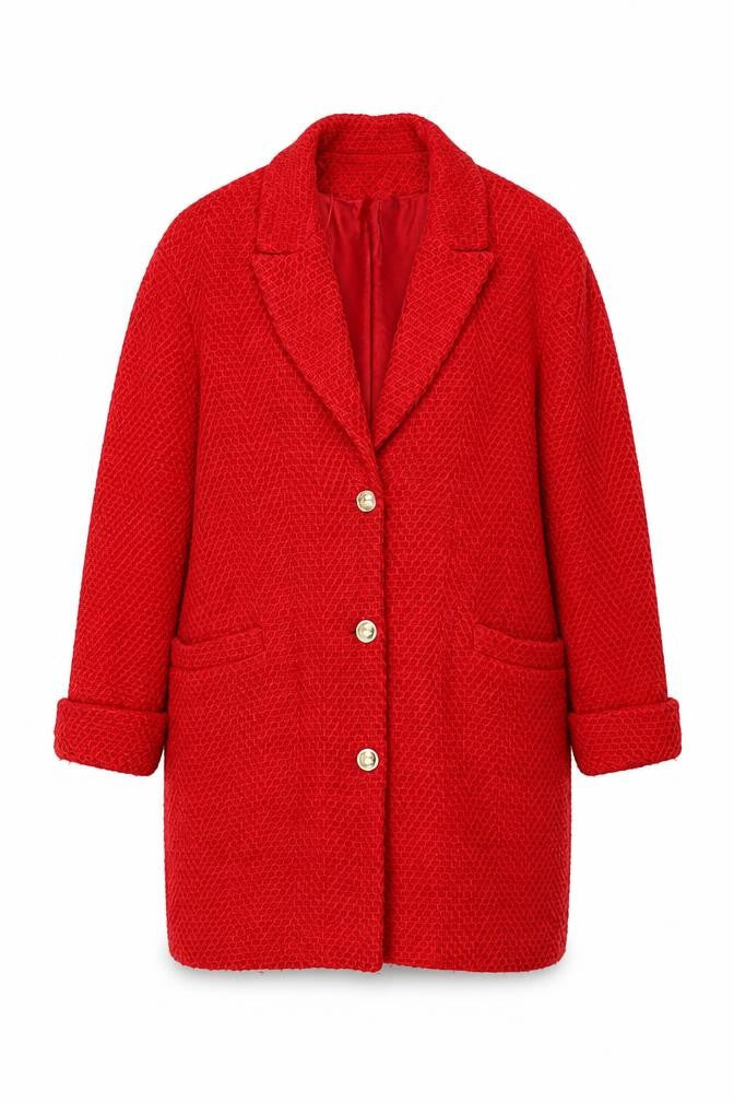 Zara Womens Red Overcoat Coat Size M Button