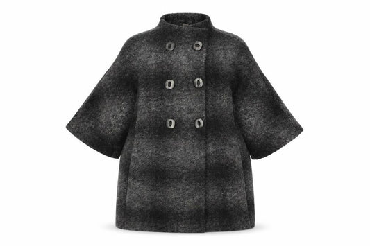 Mango Womens Grey Geometric Overcoat Coat Size S Button