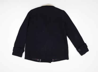 Back view of Henry Holland women’s blue overcoat coat, size UK 12, button
