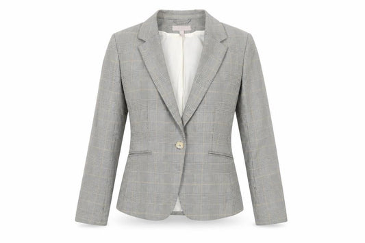 H&M Womens Grey Plaid Polyester Jacket Suit Jacket Size 10