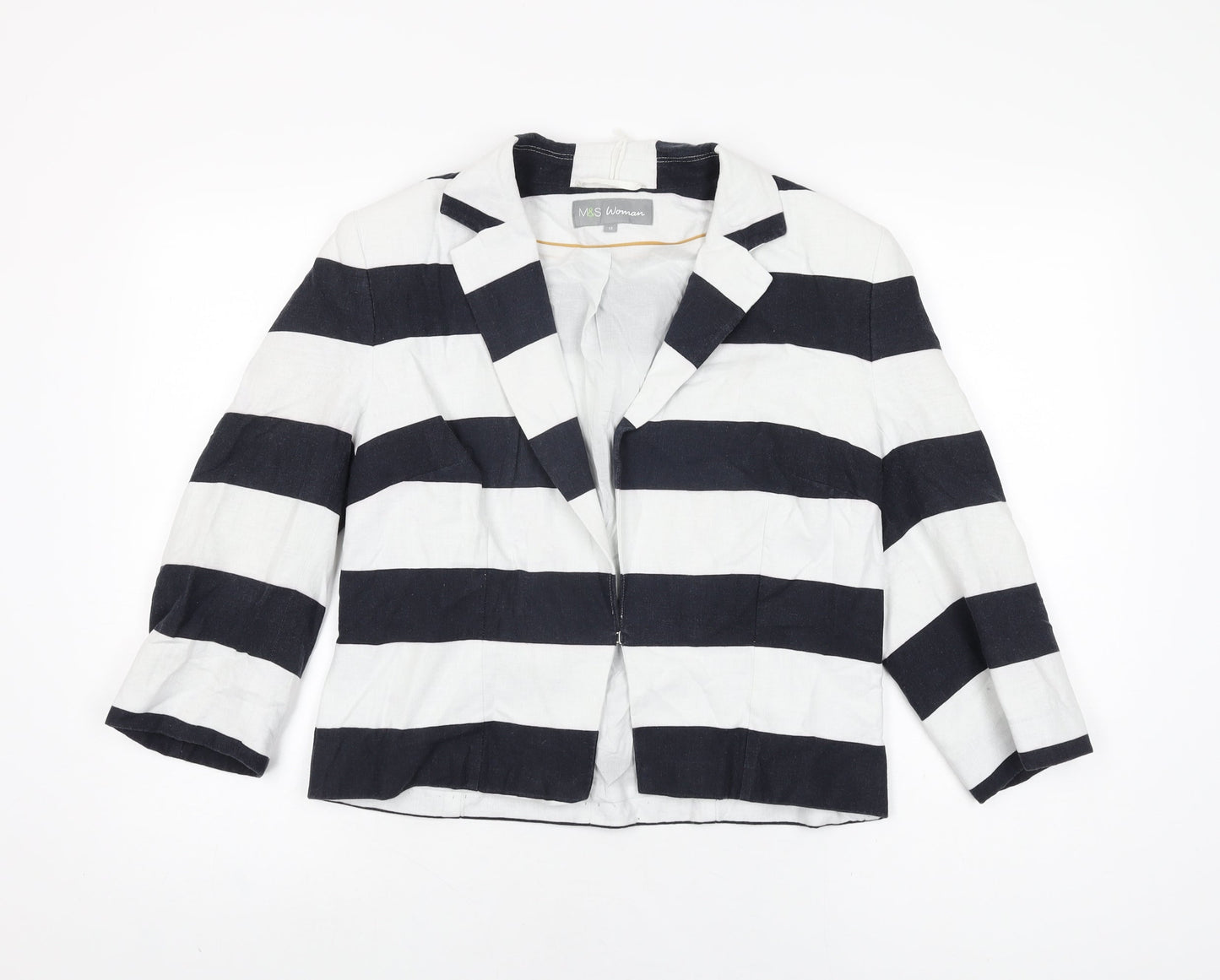 Marks and Spencer Womens White Striped Jacket Size 12 Hook & Eye