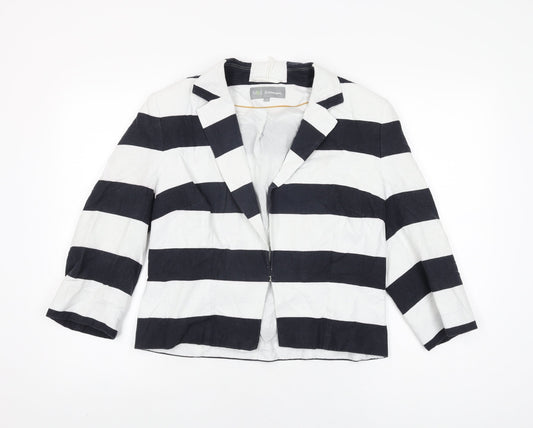 Marks and Spencer Womens White Striped Jacket Size 12 Hook & Eye