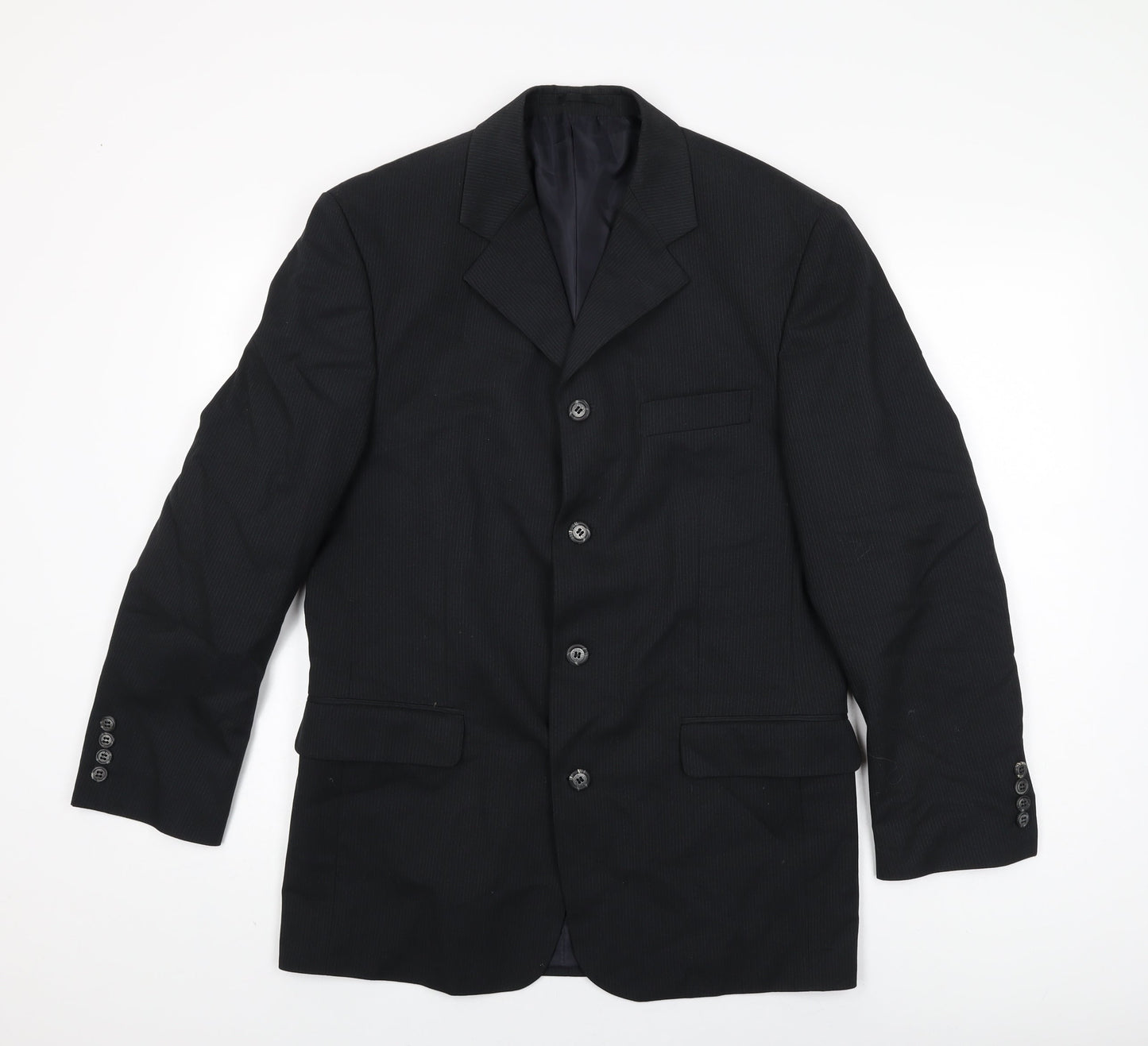 Equity Mens Black Striped Polyester Jacket Suit Jacket Size 38 Regular