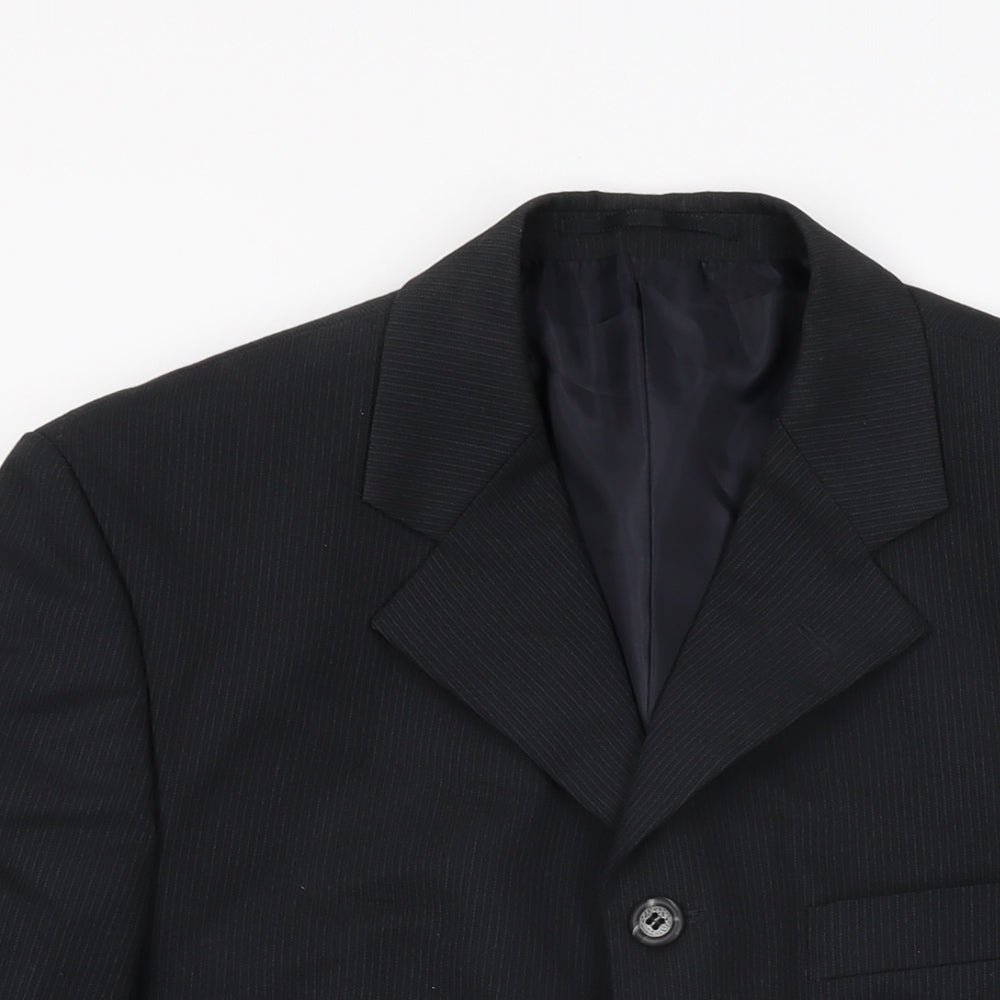 Equity Mens Black Striped Polyester Jacket Suit Jacket Size 38 Regular
