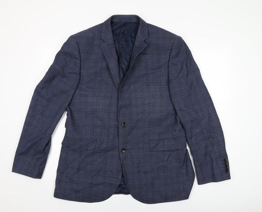 John Lewis Mens Blue Geometric Wool Jacket Suit Jacket Size 42 Regular