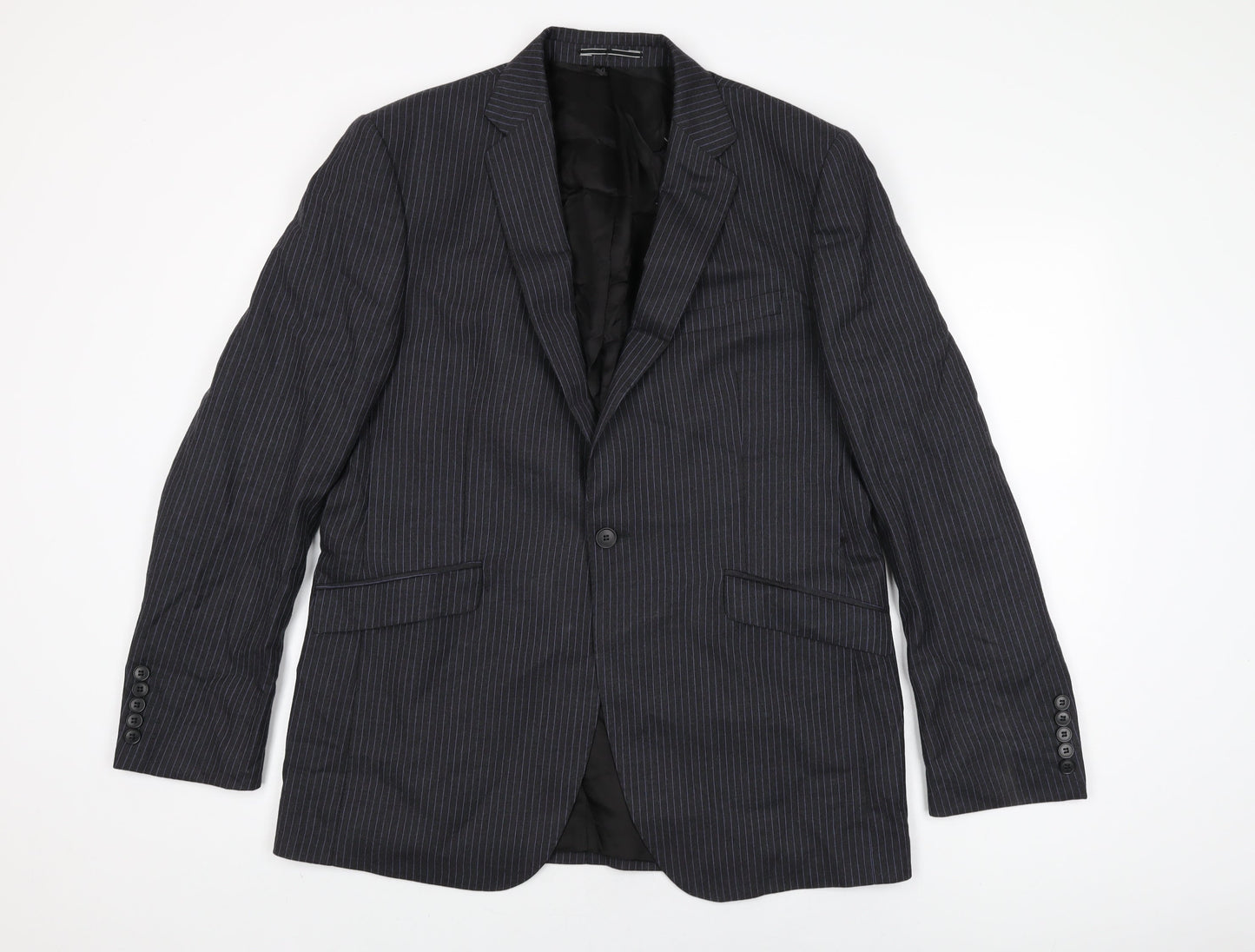 Marks and Spencer Mens Black Striped Wool Jacket Suit Jacket Size 42 Regular