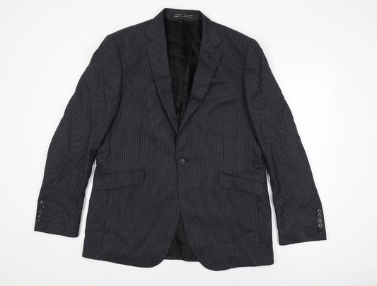 Marks and Spencer Mens Black Striped Wool Jacket Suit Jacket Size 42 Regular