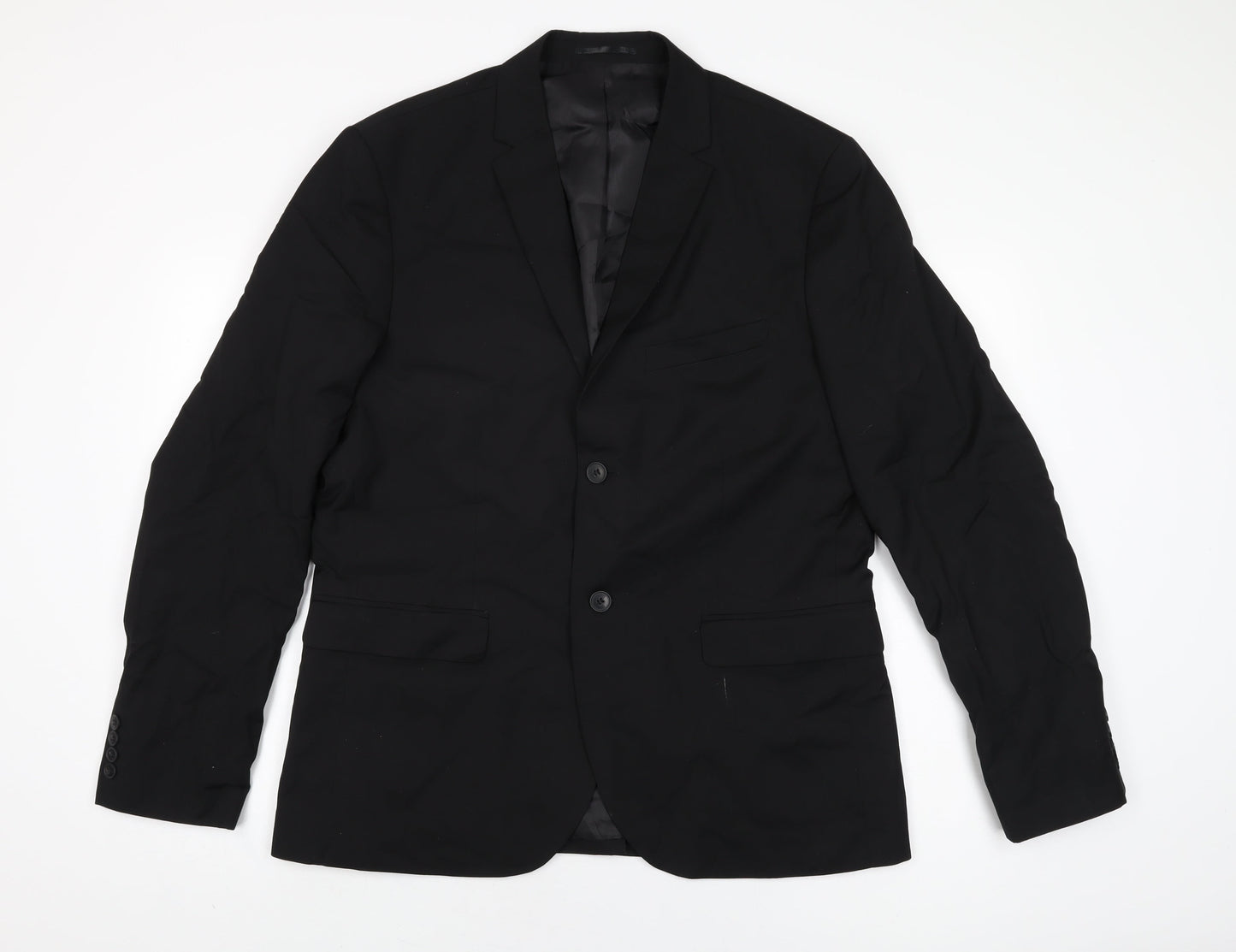 H&M Mens Black Polyester Jacket Suit Jacket Size 46 Regular