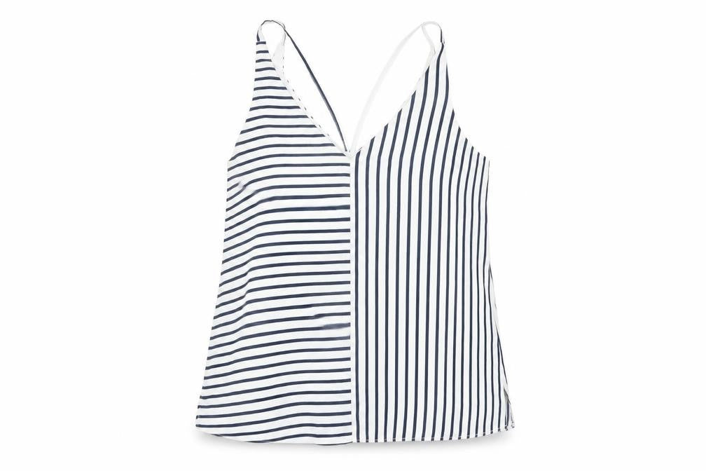 Topshop Womens White Striped Polyester Camisole T-Shirt Size 8 V-Neck