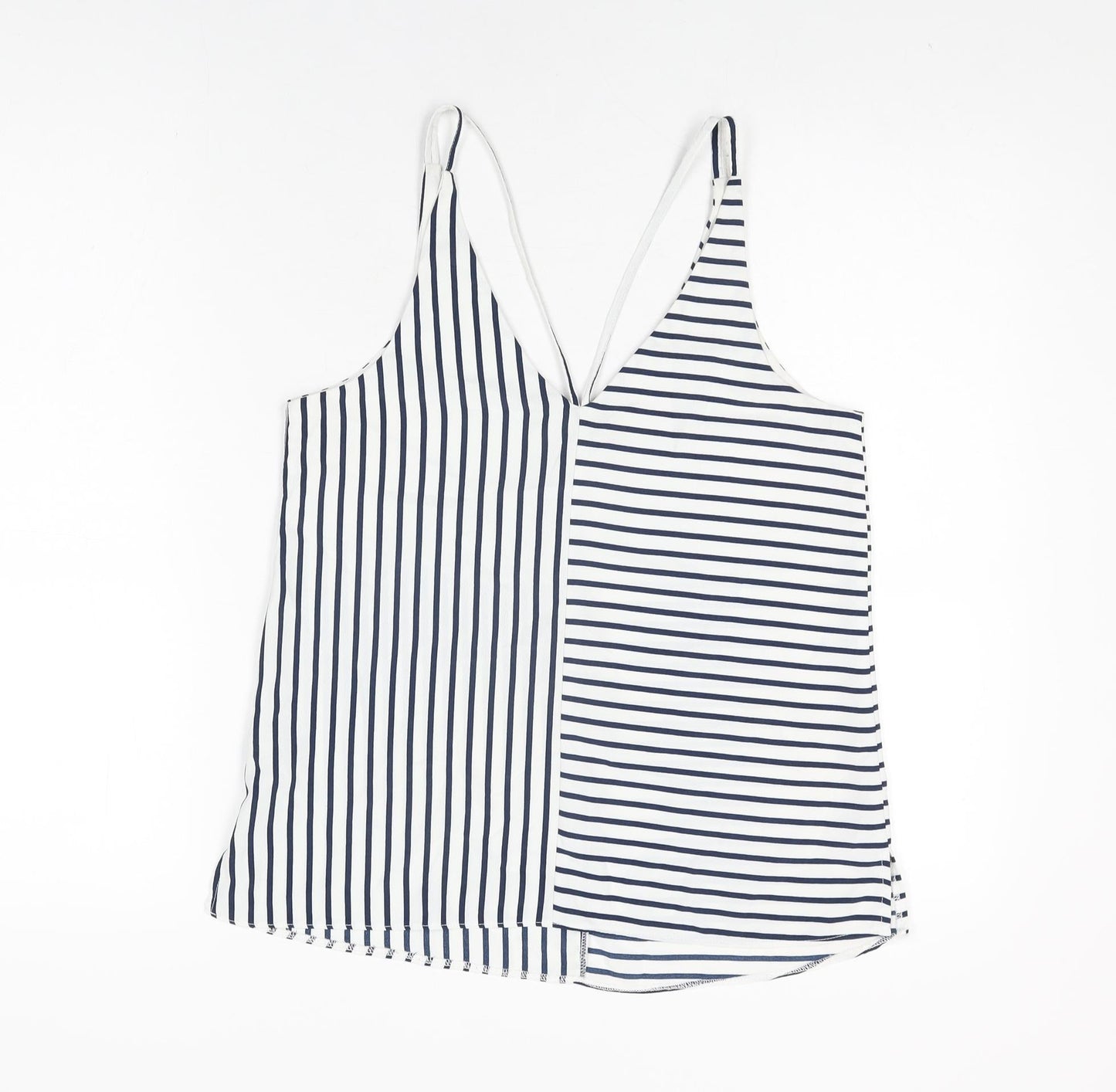 Topshop Womens White Striped Polyester Camisole T-Shirt Size 8 V-Neck